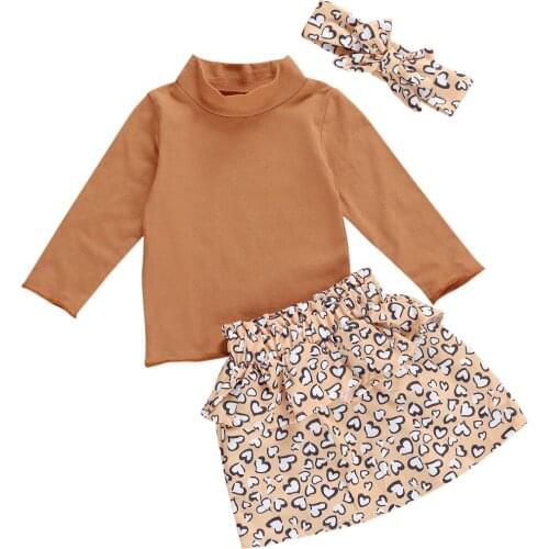 New Infant Girls Heart Outfits Toddler Long Sleeve T-Shirts Tops+Skirts+Headband Casual Clothes Set