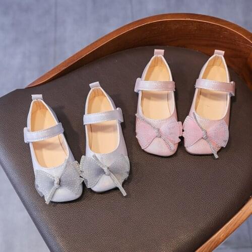 Girls' Leather Shoes 2021 Autumn New Butterfly-knot Princess Shoes All-match British Style Soft Bottom Fashion Flat Sweet 21-30