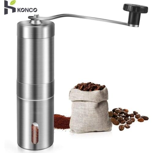 KONCO Stainless Steel Coffee Beans Grinders Mills, Manual Coffee Grinder Pepper Mill, Portable Conical Burr Mill