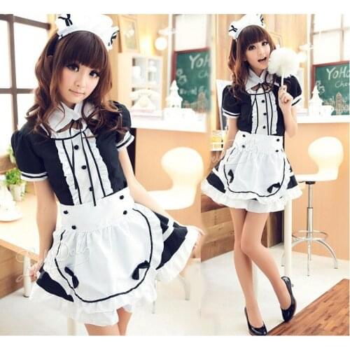 Sweet Lolita Dress French Maid Waiter Costume Women Sexy Mini Pinafore Cute Ouji Outfit Halloween Cosplay For Girls Plus Size