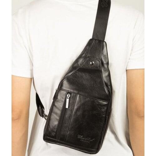 Men Genuine Leather Sling Chest Bag Backpack Rucksack Cross Body Bags Male Real Cowhide Single Shoulder Messenger Bag Knapsack