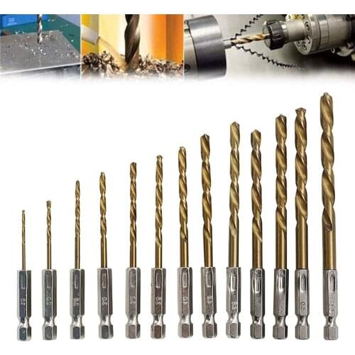 13pcs HSS Coated Titanium Drill Bit Set 1/4 Hex Shank 1.5-6.5mm Quick Change Drill Bit tools parts