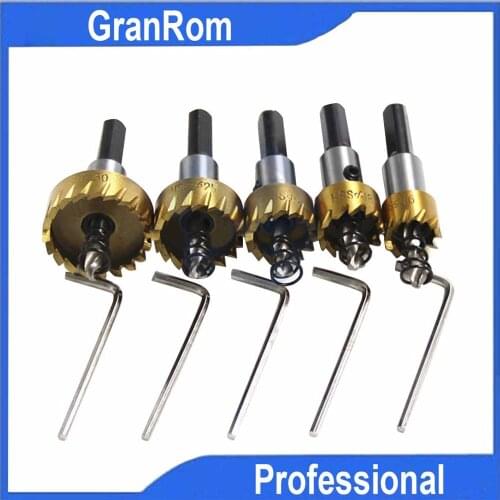Stainless Steel Aluminum Hole Opener 5pcs Set 16-30mm Titanium-Plated HSS High Speed Steel Metal Sheet Reamer Woodworking Bits