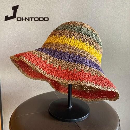 Ew trendy hand-embroidered Panama hats for men and women summer bucket hat hip hop hat fisherman hat embroidery adjustable