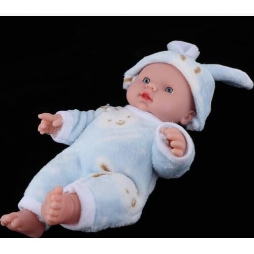 30cm Realistic Reborn Doll Baby Vinyl Newborn with Pink Rabbit Clothing Preemie Blue