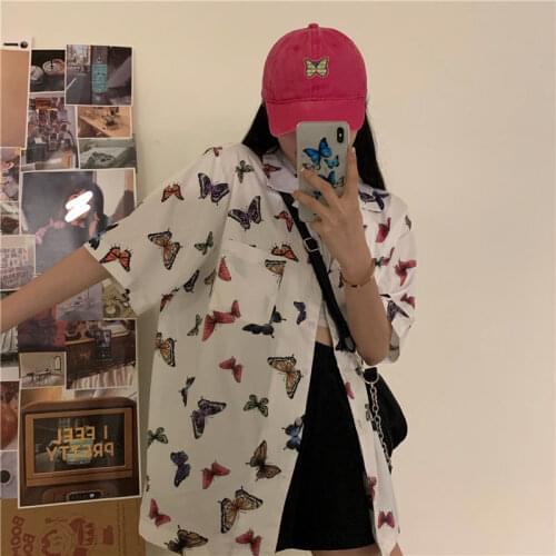 Deeptown Vitage Short Sleeve Shirt Women Cardigan Y2K Animal Printing Button Up Tops Korean Ladies 2021 Summer Beautiful Blouses