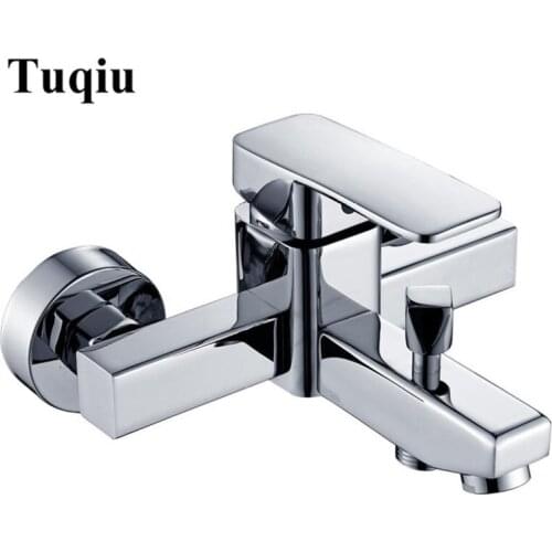 Shower Faucet Bathroom Brass Bathtub Shower Faucet Bath Shower Tap Chrome Plated Square Wall Mounted Mixer Tap