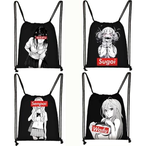 Sugoi Senpai Anime Waifu Print Drawstring Bag Women Travel Bags Boku No Hero Storage Bag Men Backpack Teenager Shoulder Bags