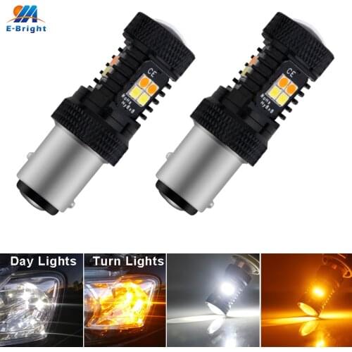 1157 7528 1154 2057 LED Switchback Bulbs P21/5W 2357 Dual Color White/Amber Daytime Running Lights Turn Signal Non-polarity 2PCS