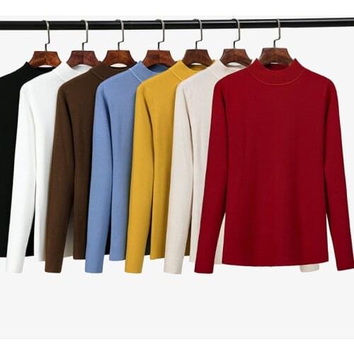 Winter Thick Women Sweater Pullover Thick Half Turtleneck Basic Rib Knitted Cotton Tops Solid Jumper Long Sleeve Sweaters Pull