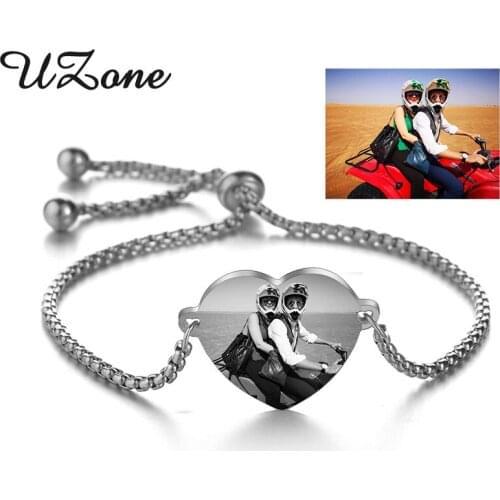 UZone Customized Name Date Bracelet Stainless Steel Engrave Photo Date Adjustable Banracelets For Women ID Tag Memory Gift