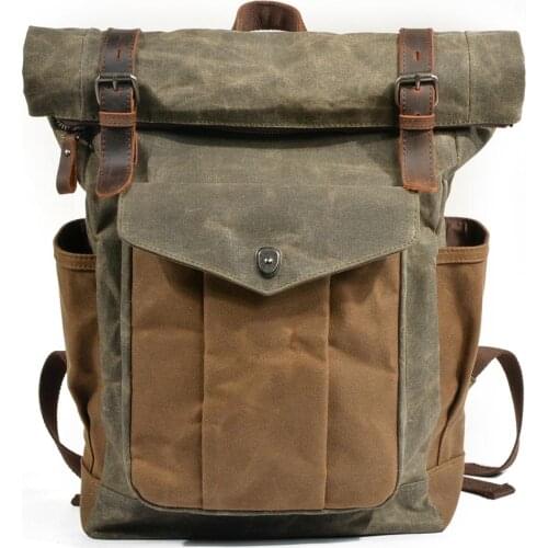 Weysfor Vintage Oil Waxed Canvas Leather Backpack Large Capacity Teenager Traveling Waterproof Daypacks 14" Laptop Bags Rucksack