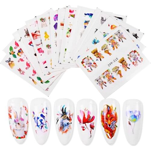 15pcs/lot Water Nail Stickers Decal Cute Dog Flower Nail Art Slider Manicure Foil Decor