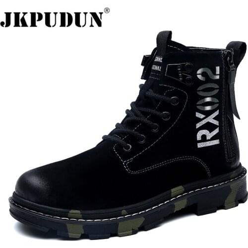 Suede Leather Mens Boots Winter Work Casual Shoes Warm Fur Snow Boots Men Outdoor Motorcycle Ankle Boots Military Botas Couples