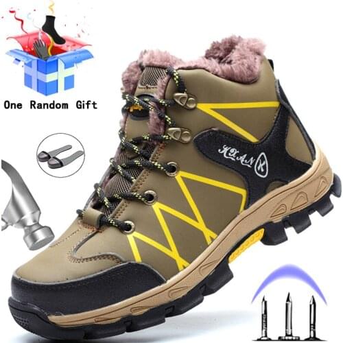 Safety Shoes Men Winter Boots Men Puncture Proof Work Shoes Indestructible Work Boots Safety Steel Toe Shoes Plush Winter Shoes