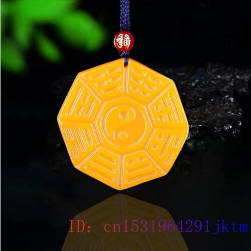 Yellow Jade Tai Chi Pendant Necklace Jewellery Fashion Gifts Accessories Men Carved Charm Lucky Natural Amulet Women Chinese