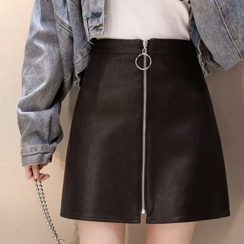 2020 Sexy Leather Skirt A-Line Above Knee Empire Casual Faux Leather Mini Skirt Summer Short Skirt Women Fashion Midi Skirt