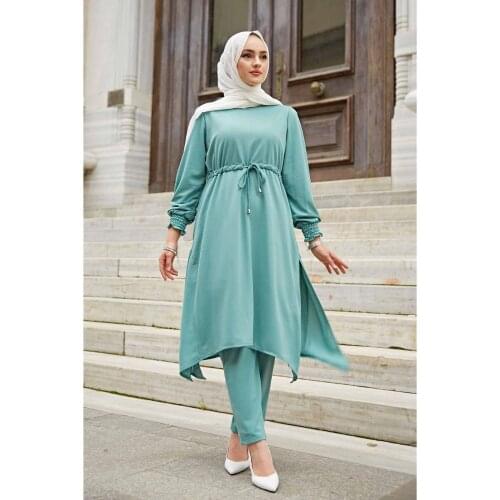 Belted Double Suit abayas muslim sets modest clothing turkey dresses for women hijab dress muslim tops islamic clothing abaya is