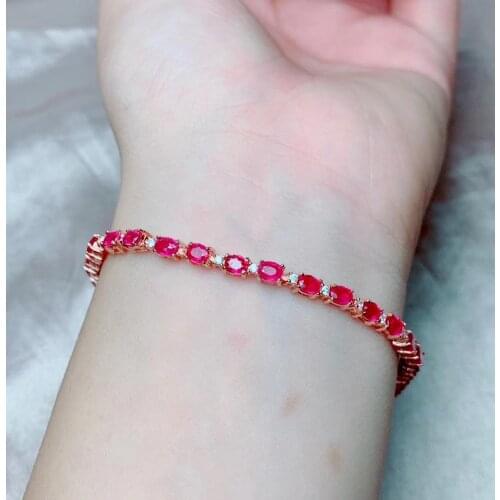 Charming red ruby blue sapphire bracelet for women with silver jewelry clover shape party anniversary gift style hot selling