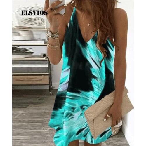 2021 Fashion Women Sexy Spaghetti Strap Slim Party Dress Vintage Print V Neck A-line Dress Spring Summer Elegant Dresses Vestido
