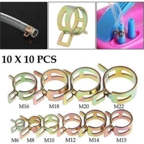100 pcs 6-22mm Spring Hose Claps Clip Fuel Line Hose Water Pipe Air Tube Clamps Fastener Pocket Hole Clamp Tube Clip
