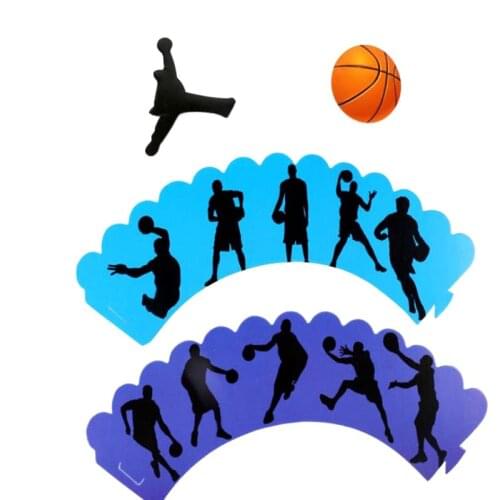 12PCS/lot Basketball Theme Happy Birthday Party Baby Shower Cupcake Toppers Cake Wrappers Decoration Boys Favors Supplies