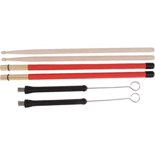 2 Pcs Bamboo Drumsticks 2 Pcs Drum Wire Brushes 2 Pcs Rods Drum Brushes for Drummer Percussion Instrument Parts