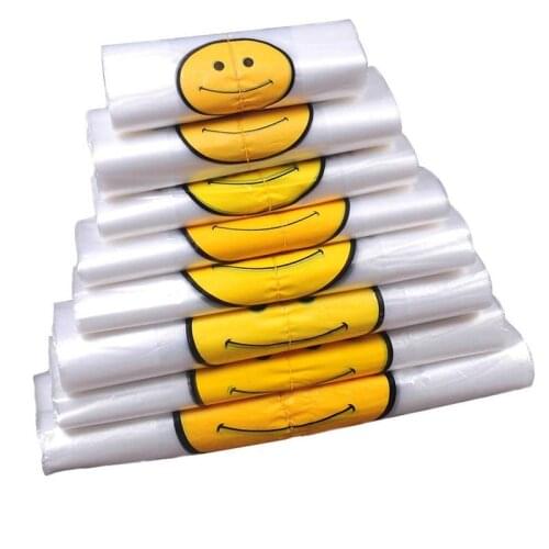 2021 50pcs/pack Large White Food Grade Transparent PE Plastic Shopping Tote Carry Out Bags Supermarket Shopping Plastic Eco Bags