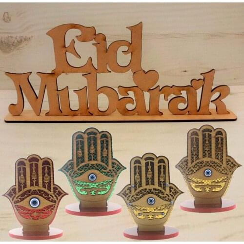 2021 Hand Shape Eid Mubarak Ornament Home Ramadan Table Crafts Islamic Lesser Bairam Wooden Board Decorative Accessories