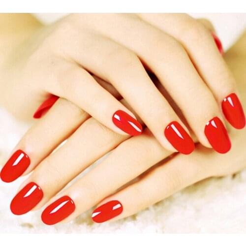 24Pcs/set Oval Head Fake Nails Acrylic False Nail Art Salon Tips With 2g Nail Glue Soft Candy Color Full Short Round Nail Tips