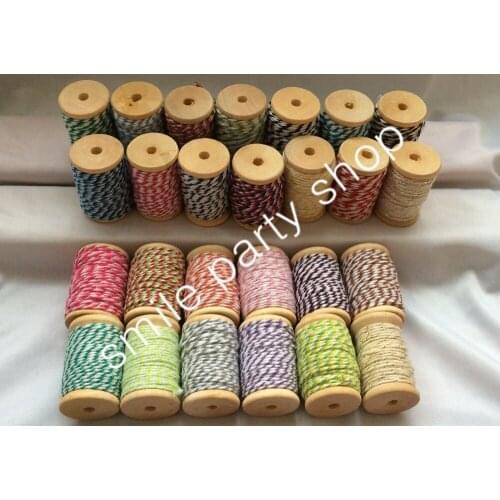 26pcs 26 mix color Cotton bakers Twine 12ply cotton string,cotton twisted rope 10meter wooden spool for DIY Packing
