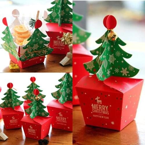 5/10/20pcs Merry Christmas Tree Bell Party Paper Favour Gift Bags Sweets Carrier Boxes