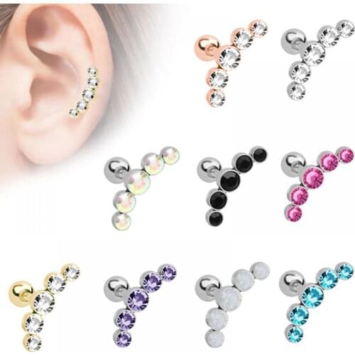 5 Crystals Opal Steel Crytal Cartilage Piercing Stud Helix Jewelry Shinny Tragus Piercing Stud Earring Round Helix Piercing Ring
