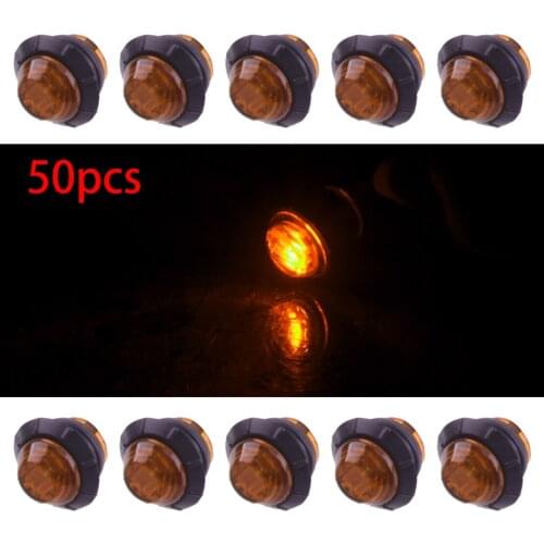 50pcs/Set 12V Amber Yellow 3/4" Round 3 LED Side Bullet Marker Light IP67 Waterproof for Truck Trailer Buse Boat Caravan
