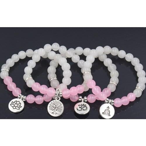 8mm yh3 energy Healing Balance Prayer Reiki elastic adjusted Lotus life tree Buddha head agate Onyx Bracelet Bangles