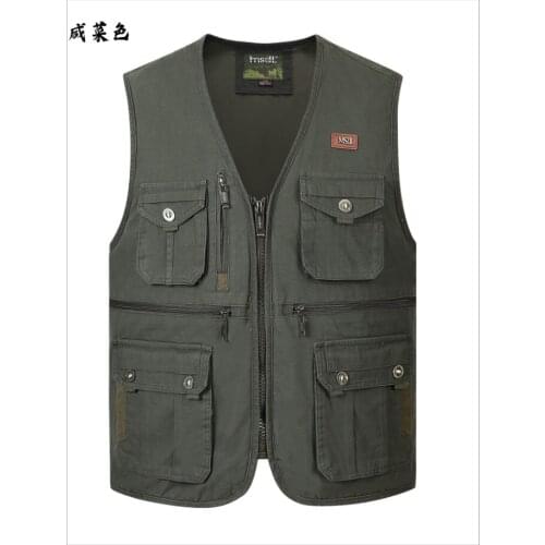 Men Multi-Pocket Waistcoat Fishing Vest Casual Fishing Vest Cotton Breathable Material Hunting Hiking Outdoor Vest Jacket