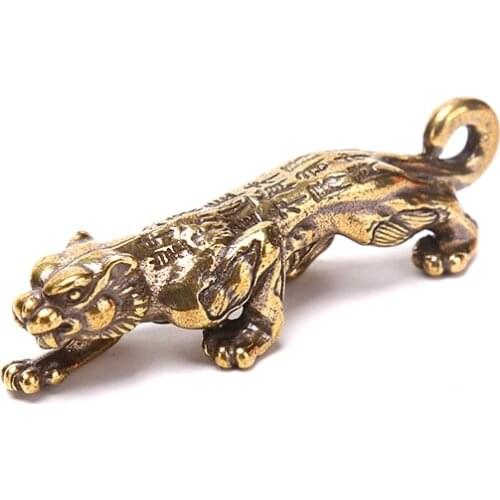 Bronze Forest King Brass Zodiac Tiger Animal Keychain Copper Shouting Beast Car Keyring Handmade Craft Bag Hanging Pendant Gifts