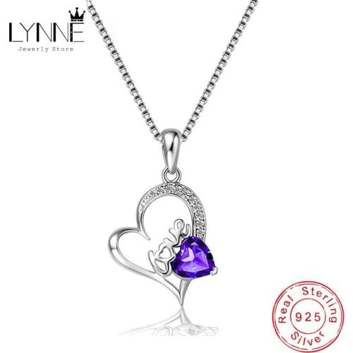 New Fashion 925 Sterling Silver Heart Zircon Pendant Necklace Purple Rhinestone Collarbone Chain Necklaces Women Jewelry Gift