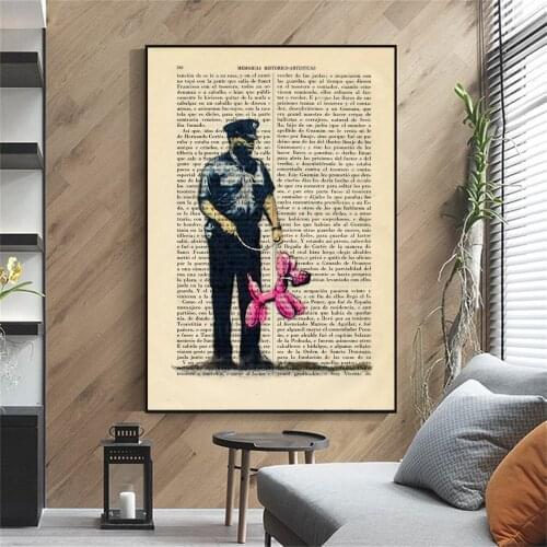 Graffiti Policeman and Balloon Dog Art Print Street Art Stencils Book Poster Room Gift Wall Decor Poster Dictionary Art Painting