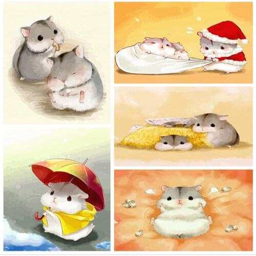 Paint By Number Hamster Animal Art Oil Painting Handmade Amusing Living Room Decorative Hanging Pictures Children Gift