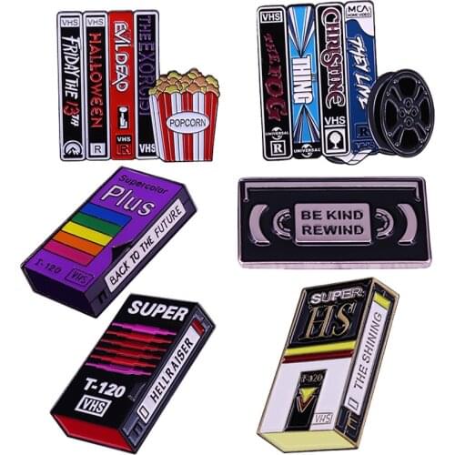 Classic Horror Movie Tapes Videotape Magnetic Cassette Tape Enamel Brooch Pins Badge Lapel Pins Brooches Alloy Metal Jewelry