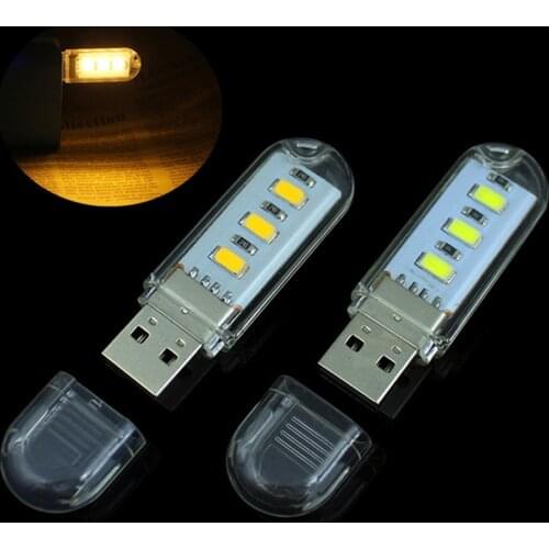 2PCS Mini USB LED Light 5V 3 8Leds Table Desk Lamp Portable Night Light For Book Reading Lights Warm White Lamp Camping Bulb