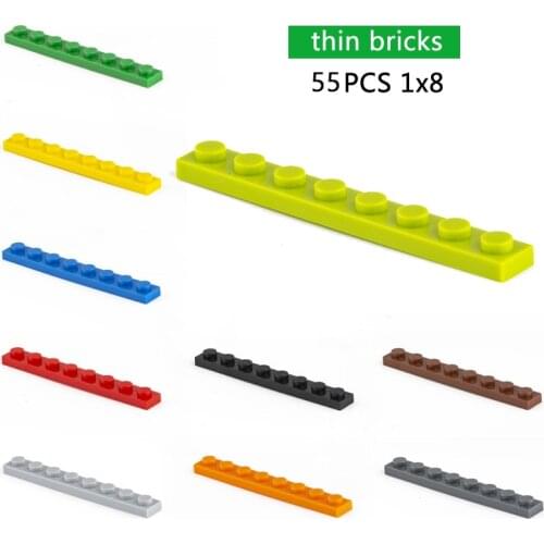 DIY Building Blocks Thin Figures Bricks 55pcs 1x8 Dots Educational Creative Size Compatible With Other Brand Toys for Children