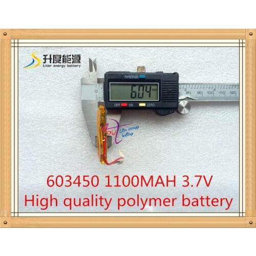 Li-polymer rechargeable battery 3.7V 603450 Lithium polymer battery 1100mAh 603450 ( size: 6*34*50mm)
