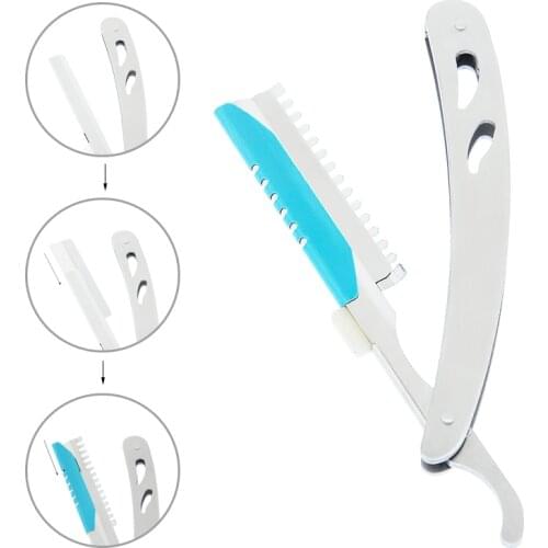 Meisha 1Pcs Shaving Razors&10pcs Blades Barbers Hair Razors Eyebrow Shaping Knife Stainless Steel Folding Shaving Knife HC0003