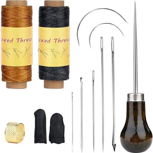 MIUSIE Leather Sewing Kit With Waxed Thread Large Eye Sewing Needle Thimble Finger Protector Tool For Leather Repairing