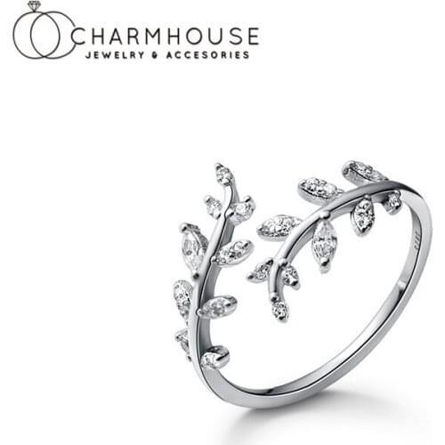 Silver 925 Open Rings Set For Women AAA Zirconia Leaf Finger Ring Adjustable 2021 New Fashion Jewelry Bague Femme Anillo Mujer