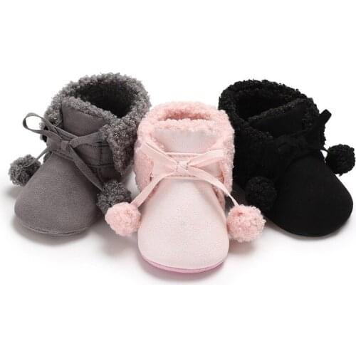 New childrens warm winter baby boy girl plush ball boots rubber bottom warm toddler soft bottom non-slip toddler shoes