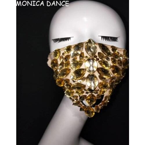 Women Men Sexy Stage Fashion Gold Silver Red Stones Masks Performance Show Wear Costume Rhinestones Masks