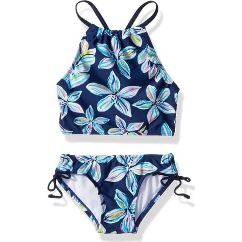 New Retro Floral swimsuit teen girl Swimwear two piece Girls Summer Sleeveless Clothes Beachwear Swimwear